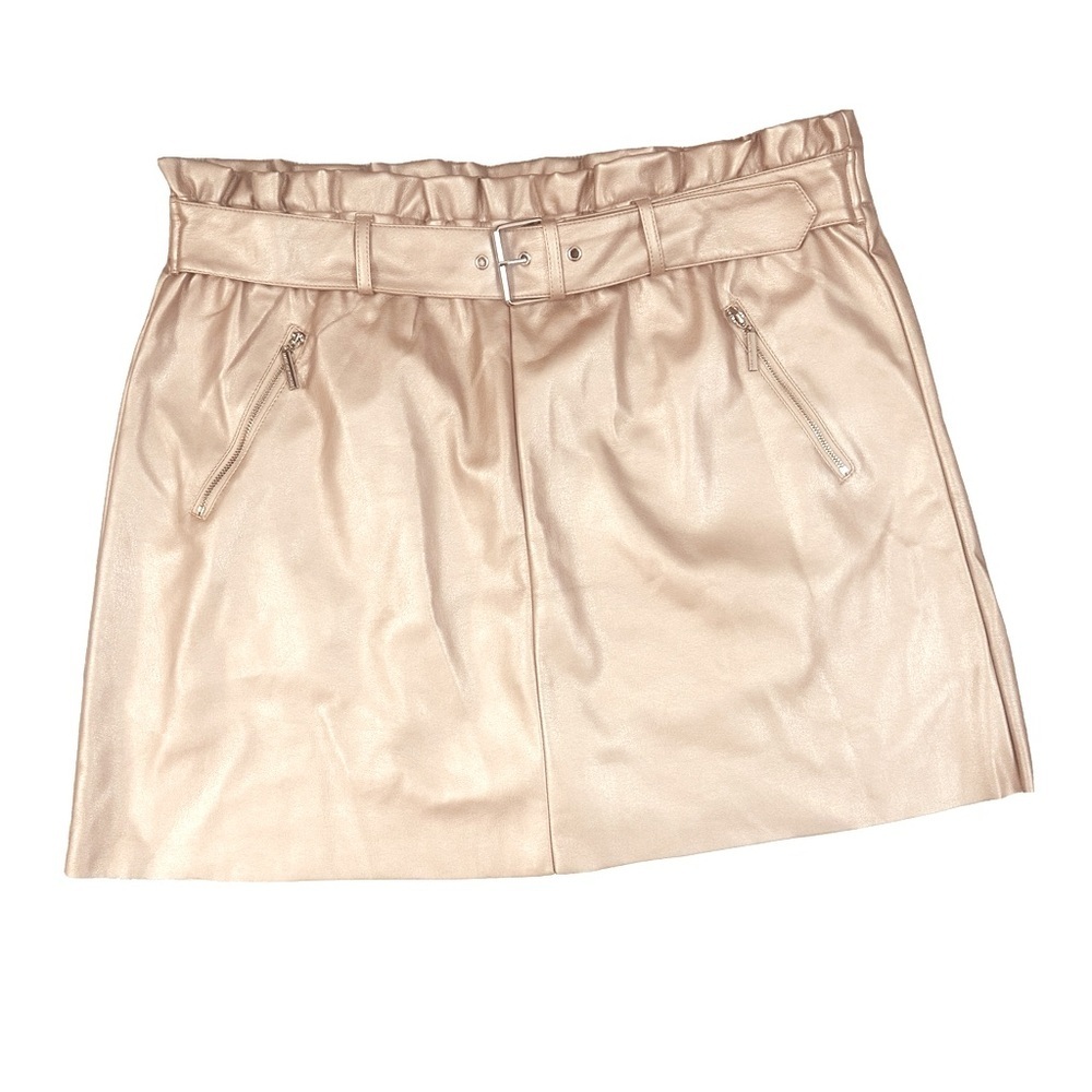 NWT Metallic Extra Celestial‎ Cyber Punk Skirt XL Vegan Leather Belted Pockets